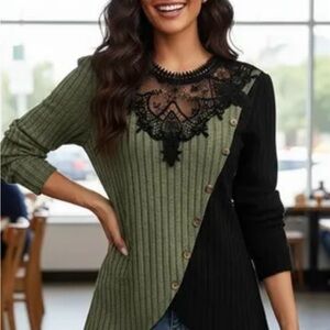 Contrast Green and Black Asymmetrical Top